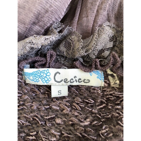 Cecico Long Line Cardigan Women's Small Ruffles Knit in Plum Shade - Picture 13 of 13